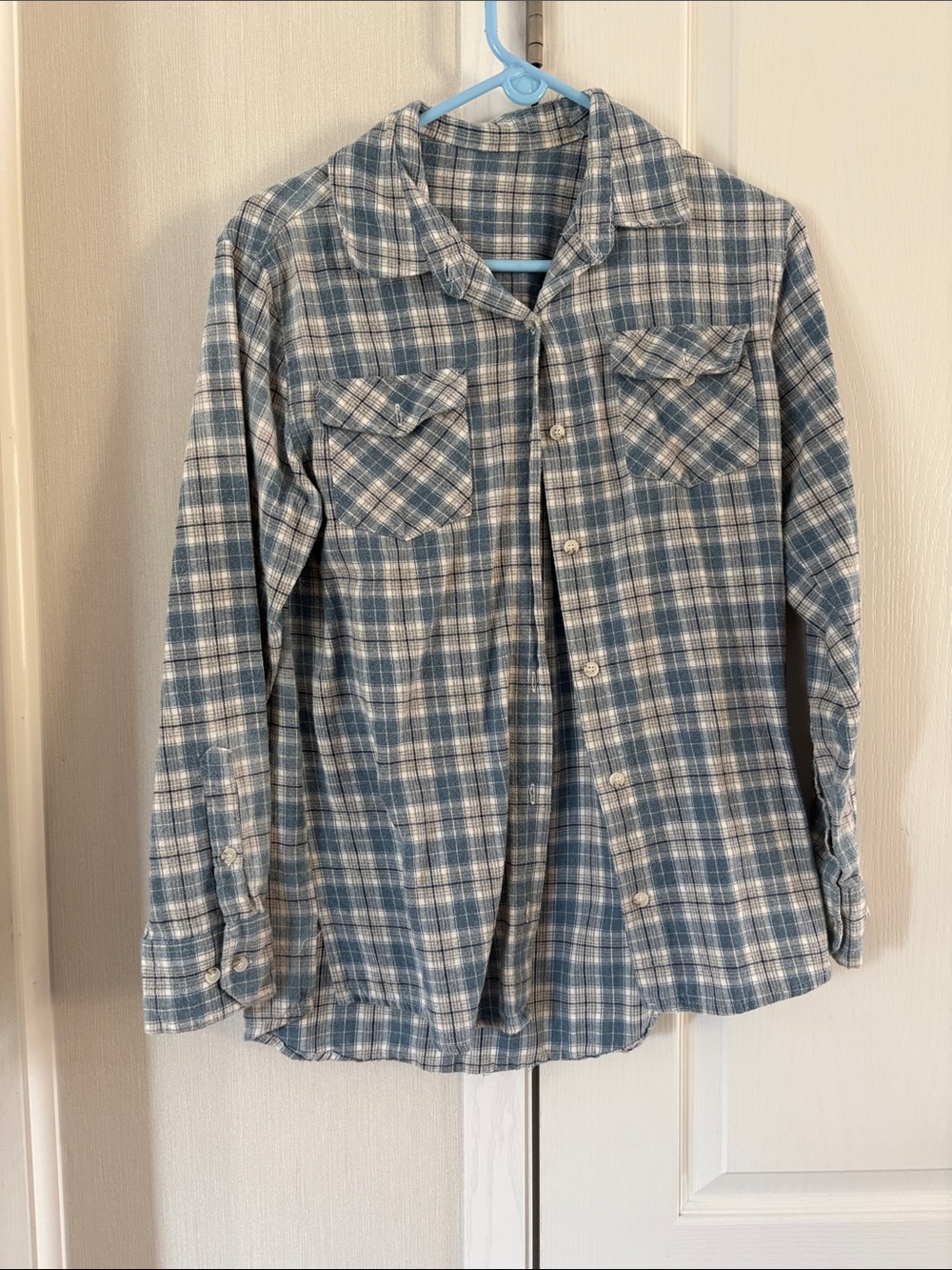 Blue Plaid Button-Up Men’s or Women’s Shirt - Casual Long Sleeve Top